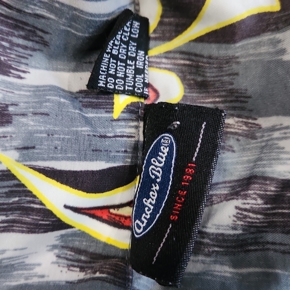 Y2K Vintage Anchor Blue Button Front Mens Collared Hawaiin Shirt - Picture 3 of 4